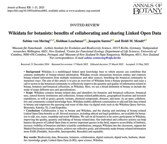 Wikidata foir botanists view of paper published in the Annals of Botany