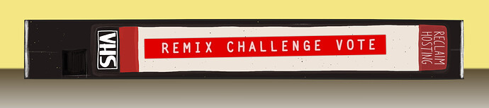 Cartoon like spine of VHS tape with label Remix Challenge Vote