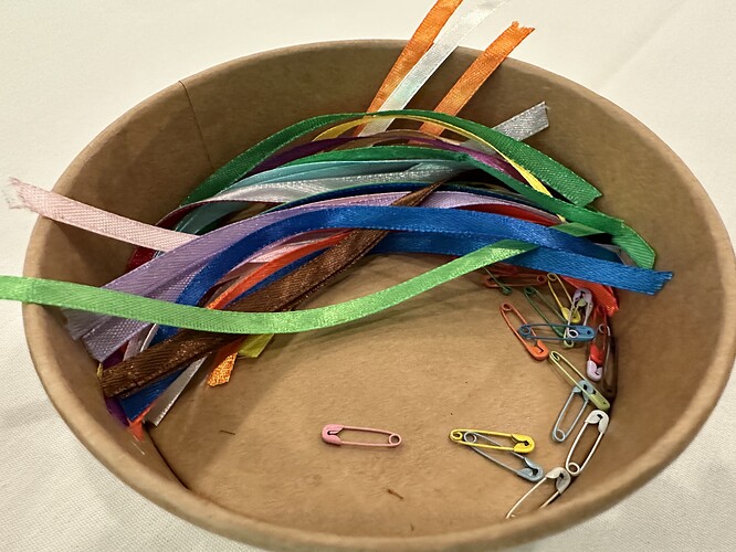 Bowl of colored ribbons