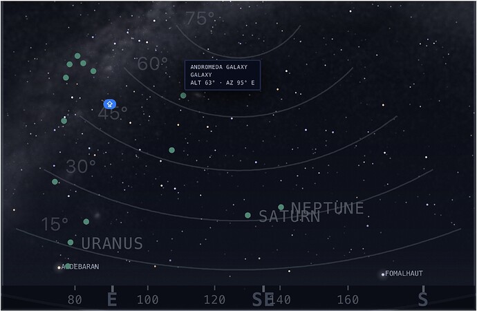 Sky map for Archydal, with locations mapped for Uranus, Saturn, Neptune
