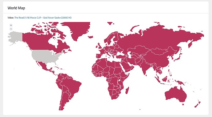 World map showing a YouTube video is blocked almost everywhere except  Somaliland, Kosovo, N. Cyprus, and the United States