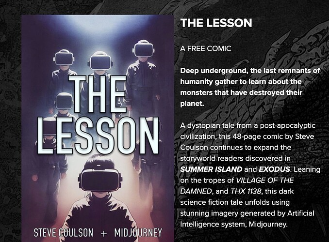 Cover of Bestiary Comics The Lesson is credited o Steve Coulson and Midjourney