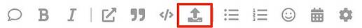 icons in the post editing interface, in the middle is highlighted the one for uploading media, it has a flat bar and an arrow pointing upward