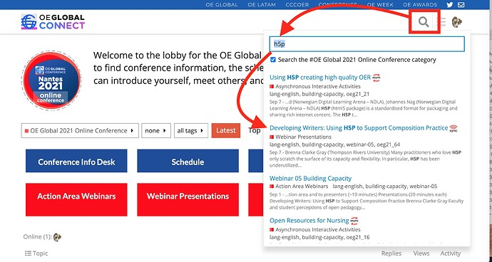 Searching for conference content mentioning H5P