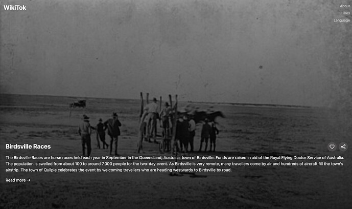 WikiToc screen for Birdsville Races