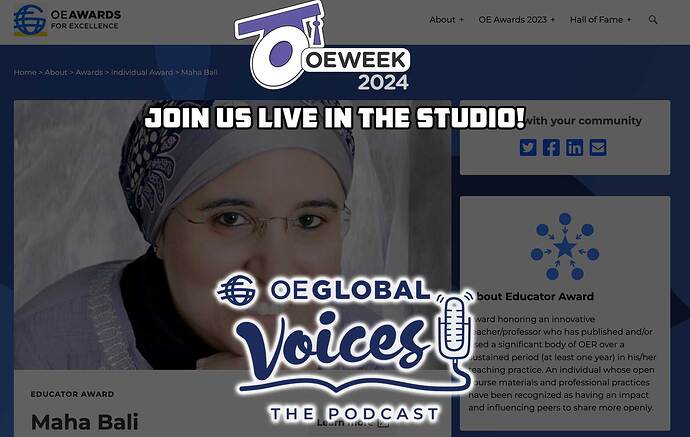 For OE Week 2024, join us live in the Studio with Maha Bali