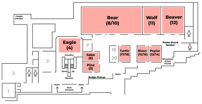COnference venue map with new names like Bear (8/10) for Salon 8/10
