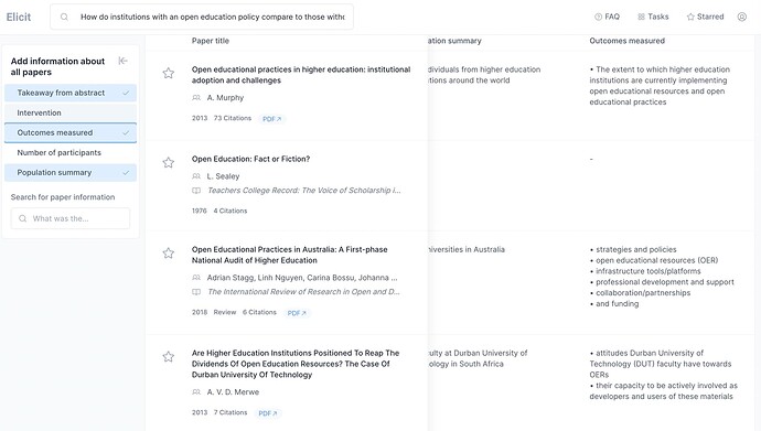 Elicit search results for -- How do institutions with an open education policy compare to those without one?