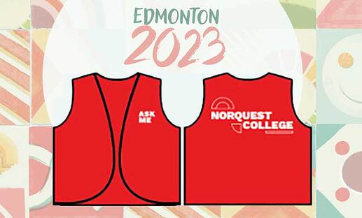 graphic of the front and back of the red vests worn by NorQuest students