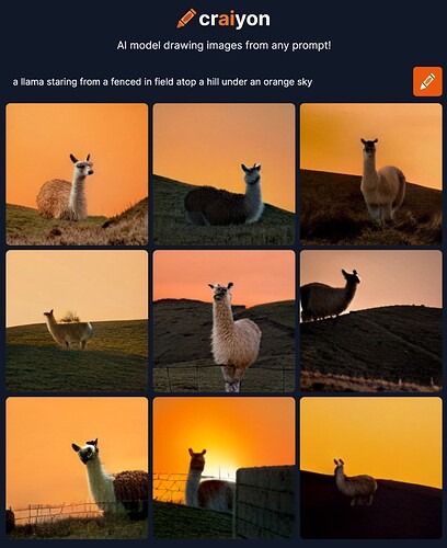 craiyon generated9 images of things that look somewhat like llamas