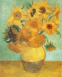 File:Sunflowers (F455), repetition of the 3rd version Oil on canvas, 92 × 72.5 cm Philadelphia Museum of Art, Philadelphia, United States. Wikimedia Commons, Public Domain.