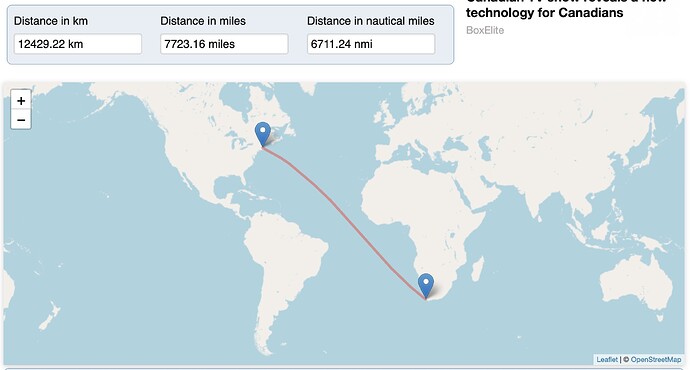 Mapping the distance from Capetown, South Africa to Cambridge, MA calculated at 12429 kilometers or 7723 miles. That's far!