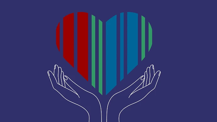 Wikidata logo inside a heart shape held between two upward hands