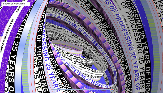 Graphic of numerous, interworven colored rings with the words 25 years of processing on each