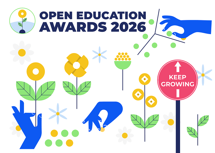 Graphic of a hands planting seeds and flowers in different stages of growth