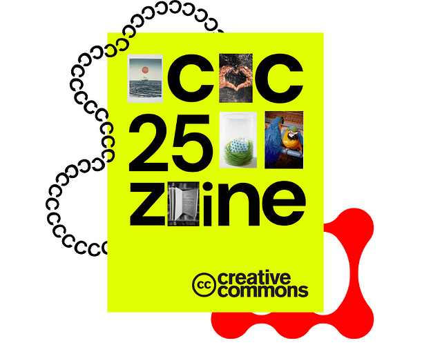 CC 25 Zine graphic cover with various artworks and a chain flowing round the cover formed by the letter C