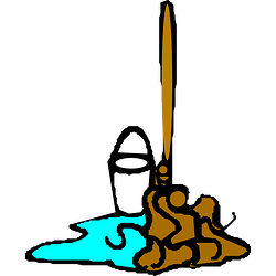 cartoon drawing of a mop and bucket