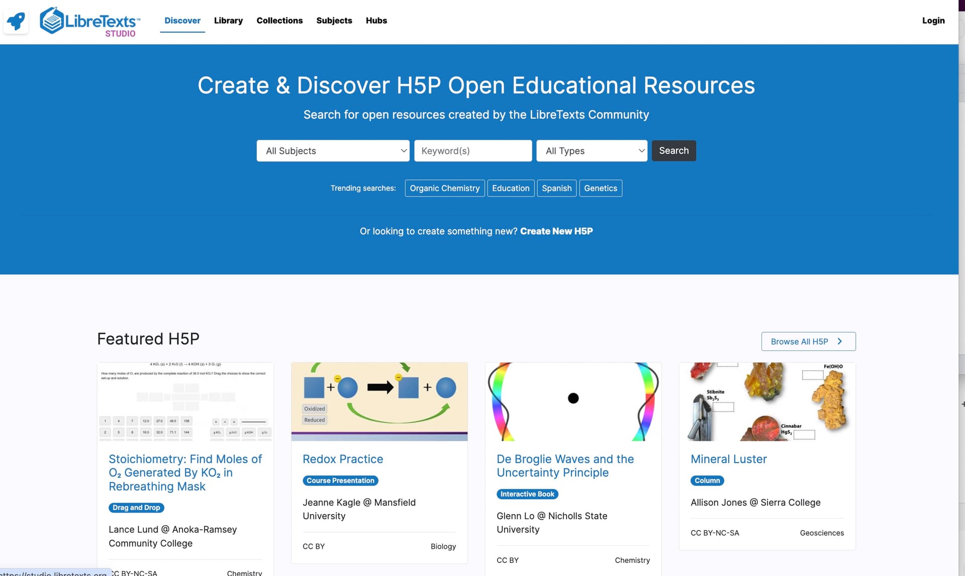 Create & Discover H5P Open Educational Resources. Search for open resources created by the LibreTexts Community