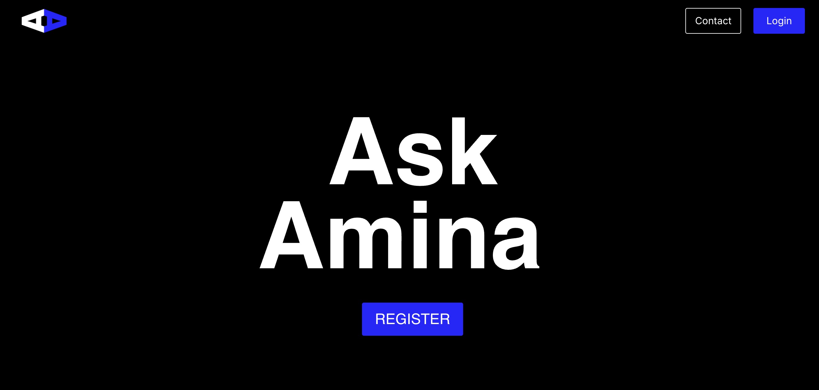 Ask Amina in large text above a register button