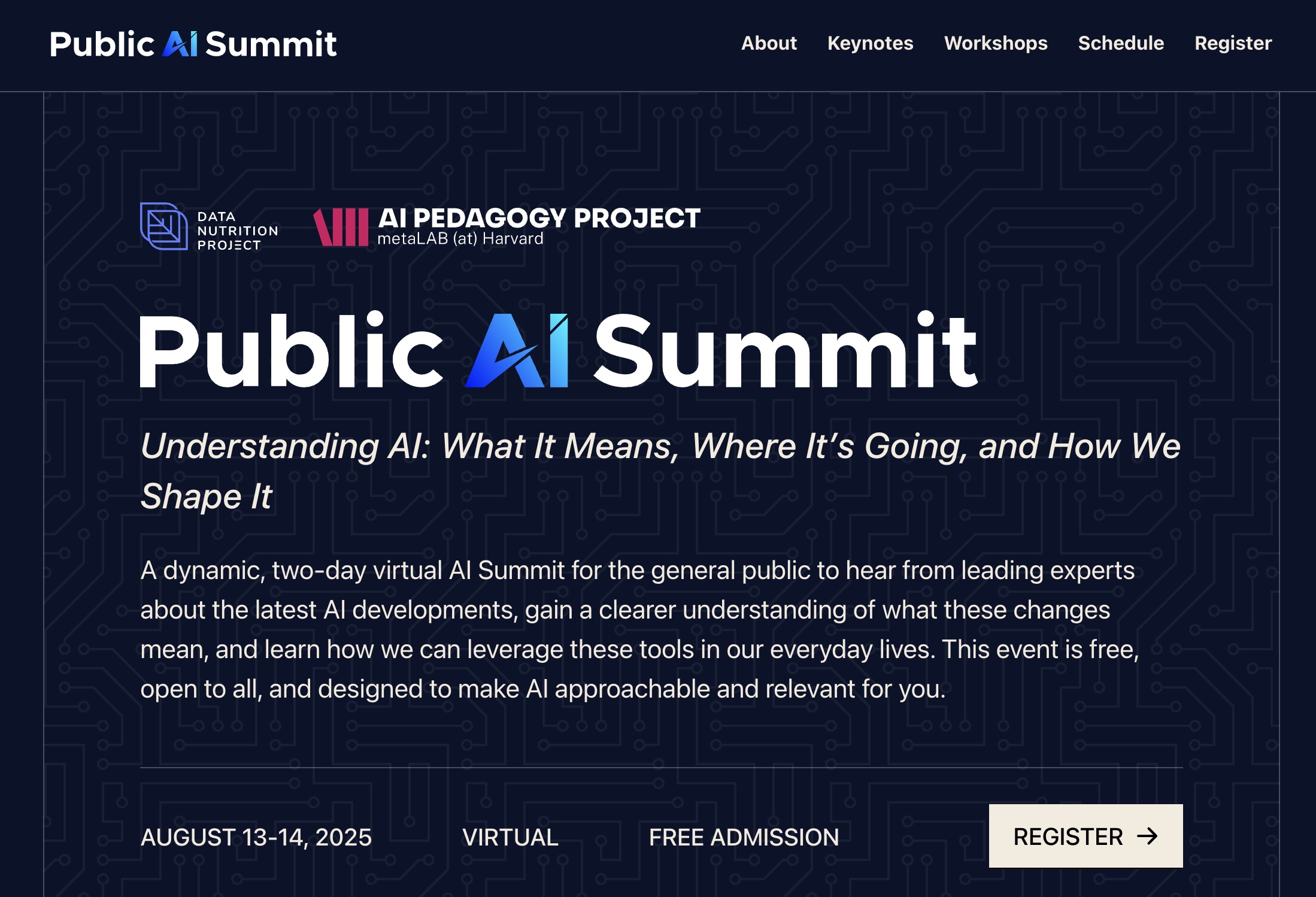Public Ai Summit web site from the Data Nutrition Project at the Harvard AI Pedagogy Project