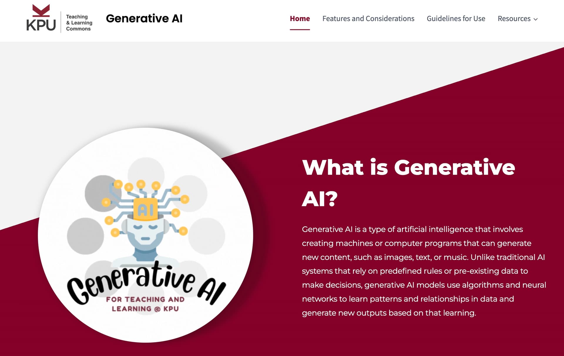 What is Generative AI? site at KPU