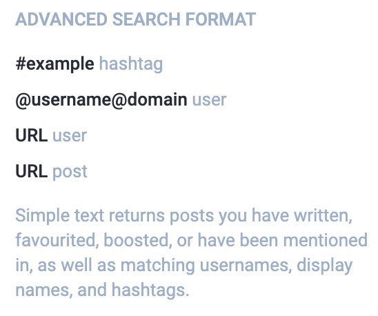 Mastodon advanced search hints