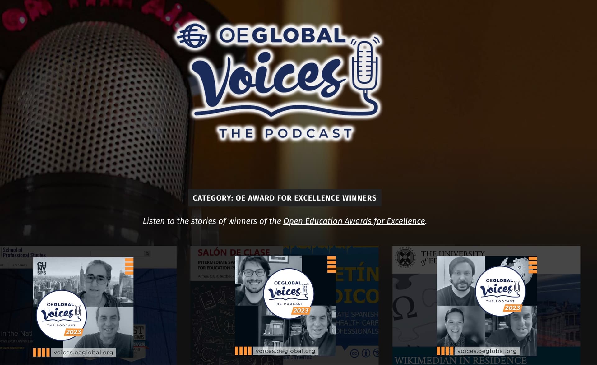 OEG Voices Podcast collection of episodes featuring OE Award for Excellence