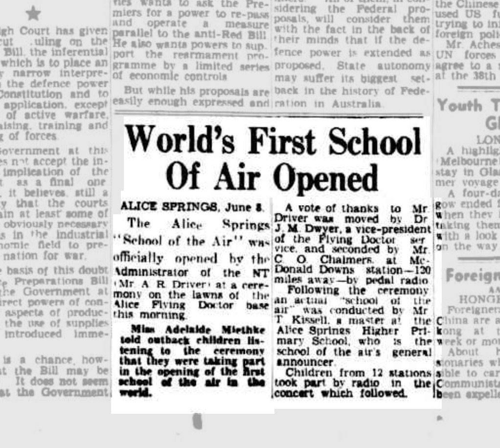 newpaper article titled World's First School Of Air Opene, rest of text follows