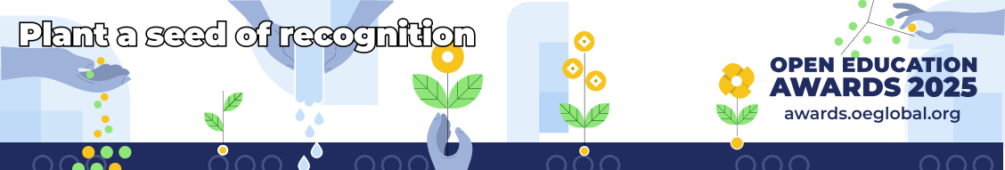 Plant a seed of recognition with the OE Awards, graphic images of different hands planting seeds, watering, nd flowers growing