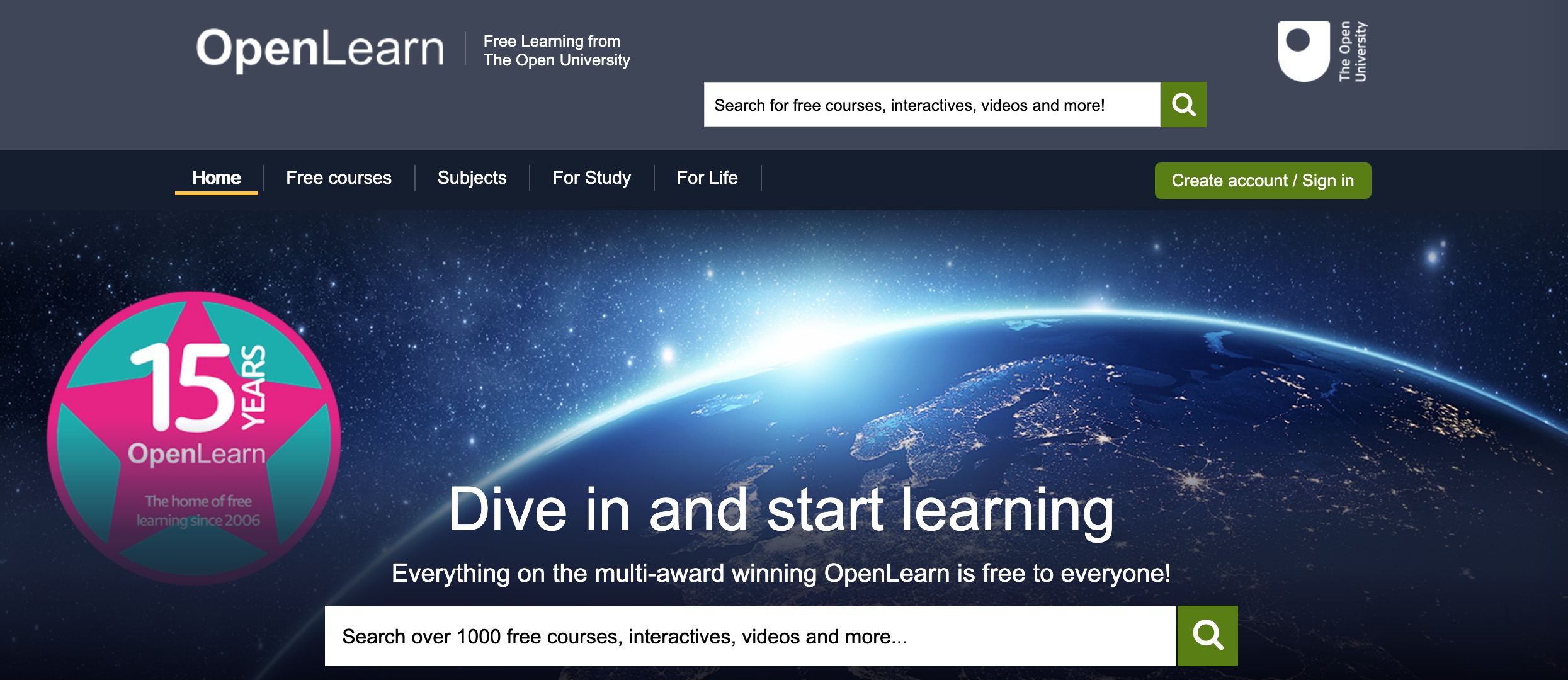 OpenLearn Web site - Dive in and start learning